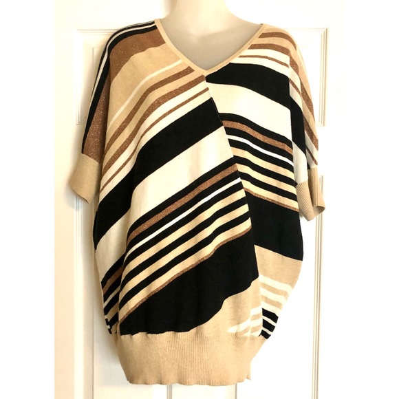 Calvin Klein Batwing V-neck Striped Sweater - Picture 1 of 8